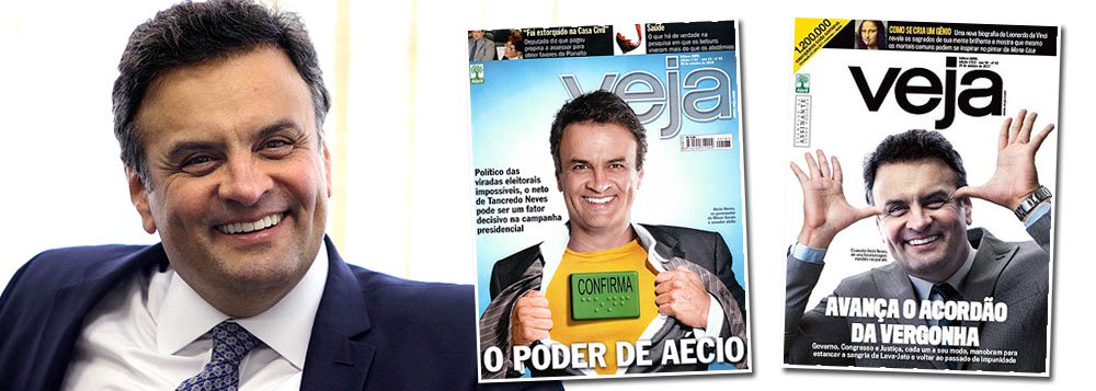 Mesmo tendo negociado propinas de R$ 2 milhões, que foram entregues em malas a seu primo Fred Pacheco, o senador Aécio Neves (PSDB-MG), responsável pela destruição da democracia brasileira, conseguiu ser blindado pelo STF e pelo Senado, no golpe "com Supremo, com tudo"; apesar disso, ele começa a ser abandonado pelos aliados da mídia que tentaram colocá-lo na presidência; Veja, que o apoiou, decidiu convertê-lo no novo símbolo da impunidade – posição que até recentemente era de Paulo Maluf; enquanto isso, a Folha, de Otávio Frias Filho, ordena que ele saia da vida pública; os barões da mídia, no entanto, ainda não se desculparam por embarcar no golpismo aecista, que derrubou uma presidente honesta e a imagem do Brasil (Foto: Leonardo Attuch) Mesmo tendo negociado propinas de R$ 2 milhões, que foram entregues em malas a seu primo Fred Pacheco, o senador Aécio Neves (PSDB-MG), responsável pela destruição da democracia brasileira, conseguiu ser blindado pelo STF e pelo Senado, no golpe "com Supremo, com tudo"; apesar disso, ele começa a ser abandonado pelos aliados da mídia que tentaram colocá-lo na presidência; Veja, que o apoiou, decidiu convertê-lo no novo símbolo da impunidade – posição que até recentemente era de Paulo Maluf; enquanto isso, a Folha, de Otávio Frias Filho, ordena que ele saia da vida pública; os barões da mídia, no entanto, ainda não se desculparam por embarcar no golpismo aecista, que derrubou uma presidente honesta e a imagem do Brasil