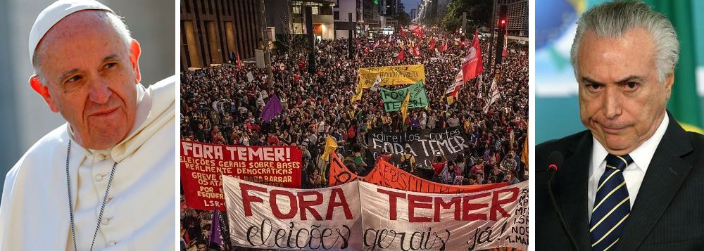Na véspera da votação da Câmara contra Michel Temer, o primeiro ocupante da Presidência formalmente acusado de corrupção na história do Brasil, o Papa Francisco envia uma mensagem aos jovens brasileiros em que pede que eles "não tenham medo de combater a corrupção"; "Não tenham medo de se arriscar e de trabalhar para construir uma nova sociedade, permeando com a força do Evangelho os ambientes sociais, políticos, econômicos e universitários. Não tenham medo de combater a corrupção e não se deixem seduzir por ela", afirmou Francisco, na mensagem ao jovens que participam de evento em comemoração aos 300 anos da aparição da Virgem Maria no Rio Paraíba do Sul (Foto: Paulo Emílio) Na véspera da votação da Câmara contra Michel Temer, o primeiro ocupante da Presidência formalmente acusado de corrupção na história do Brasil, o Papa Francisco envia uma mensagem aos jovens brasileiros em que pede que eles "não tenham medo de combater a corrupção"; "Não tenham medo de se arriscar e de trabalhar para construir uma nova sociedade, permeando com a força do Evangelho os ambientes sociais, políticos, econômicos e universitários. Não tenham medo de combater a corrupção e não se deixem seduzir por ela", afirmou Francisco, na mensagem ao jovens que participam de evento em comemoração aos 300 anos da aparição da Virgem Maria no Rio Paraíba do Sul