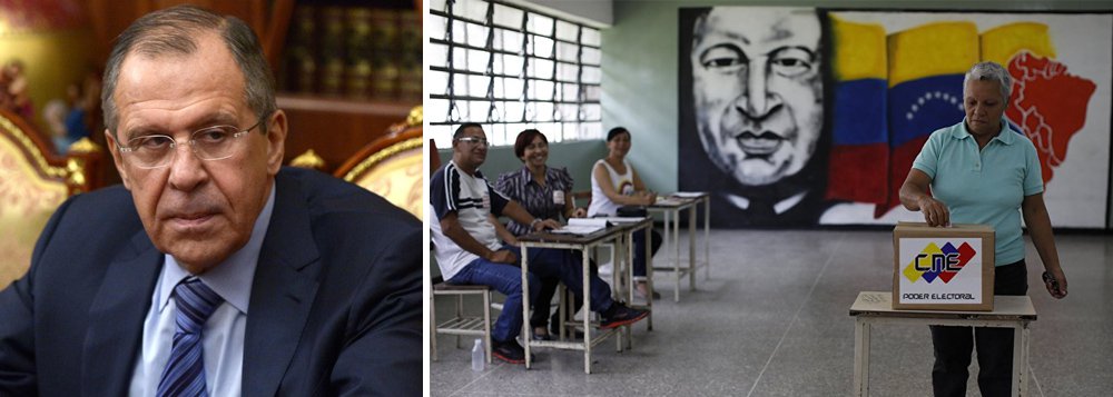 "Esperamos que aqueles membros da comunidade internacional que querem rejeitar os resultados das eleições venezuelanas e aumentar a pressão econômica sobre Caracas mostrem contenção e renunciem a estes planos destrutivos que podem aguçar a polarização da sociedade venezuelana", advertiu um comunicado do Ministério de Relações Exteriores russo, chefiado por Sergei Lavrov; o Brasil, hoje comandado por um governo ilegítimo, sem voto e rejeitado por 95% da população, foi um dos países que se negaram a reconhecer os resultados da eleição venezuelana (Foto: Leonardo Attuch) "Esperamos que aqueles membros da comunidade internacional que querem rejeitar os resultados das eleições venezuelanas e aumentar a pressão econômica sobre Caracas mostrem contenção e renunciem a estes planos destrutivos que podem aguçar a polarização da sociedade venezuelana", advertiu um comunicado do Ministério de Relações Exteriores russo, chefiado por Sergei Lavrov; o Brasil, hoje comandado por um governo ilegítimo, sem voto e rejeitado por 95% da população, foi um dos países que se negaram a reconhecer os resultados da eleição venezuelana
