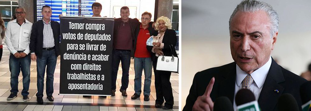 Junto com movimentos da Frente Brasil Popular, sindicalistas também denunciaram a "compra" de deputados, por meio da liberação de emendas, para salvar Temer; "A gente quer que o Temer seja afastado, e não só ele, mas toda a equipe dele, para que a gente tenha eleições diretas", afirmou o secretário-geral da CUT, João Cayres; já o vice-presidente da CUT-SP, Valdir Fernandes, o Tafarel, espera que os deputados tenham "sensibilidade" de votar a favor do prosseguimento da denúncia (Foto: Aquiles Lins) Junto com movimentos da Frente Brasil Popular, sindicalistas também denunciaram a "compra" de deputados, por meio da liberação de emendas, para salvar Temer; "A gente quer que o Temer seja afastado, e não só ele, mas toda a equipe dele, para que a gente tenha eleições diretas", afirmou o secretário-geral da CUT, João Cayres; já o vice-presidente da CUT-SP, Valdir Fernandes, o Tafarel, espera que os deputados tenham "sensibilidade" de votar a favor do prosseguimento da denúncia