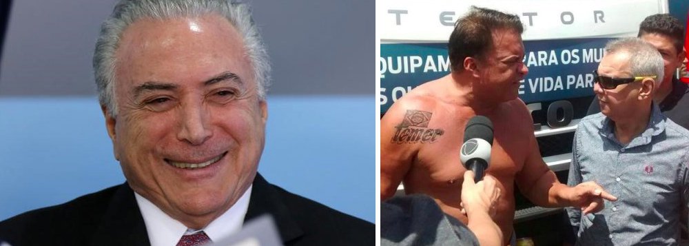 Deputado federal Wladimir Costa (SD-PA) fez uma tatuagem no ombro direito com o nome de Temer; "Quero escrever 'Temer, o único e verdadeiro estadista do Brasil"; tatuagem, finalizada na última sexta-feira, 28, custou R$1200 em seis vezes no cartão, diz o parlamentar, que ofereceu o seu voto do impeachment à mãezinha e depois soltou uma bomba de papel picado (Foto: Aquiles Lins) Deputado federal Wladimir Costa (SD-PA) fez uma tatuagem no ombro direito com o nome de Temer; "Quero escrever 'Temer, o único e verdadeiro estadista do Brasil"; tatuagem, finalizada na última sexta-feira, 28, custou R$1200 em seis vezes no cartão, diz o parlamentar, que ofereceu o seu voto do impeachment à mãezinha e depois soltou uma bomba de papel picado