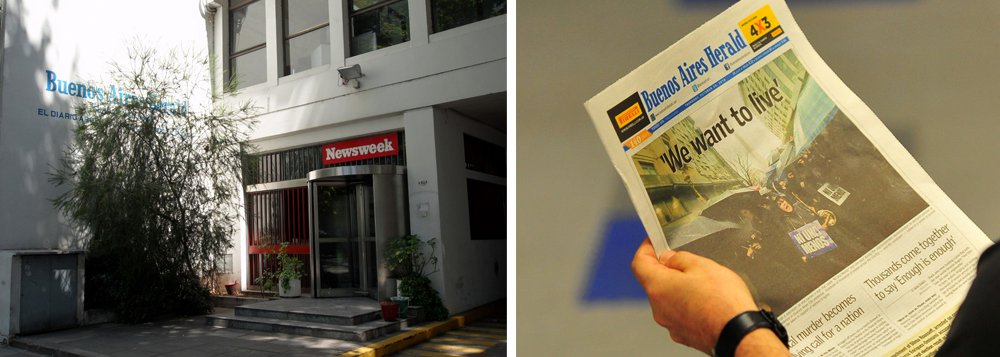 Com 140 anos de circulação, o jornal "Buenos Aires Herald" anunciou seu fim nesta terça-feira; em mensagem no Twitter, o jornal disse que "os funcionários do Herald foram informados de que o jornal está sendo fechado"; a decisão foi tomada menos de um ano depois de o jornal passar para uma edição impressa semanal, culpando as condições econômicas difíceis e uma grande migração de leitores para as mídias digitais (Foto: Romulo Faro) Com 140 anos de circulação, o jornal "Buenos Aires Herald" anunciou seu fim nesta terça-feira; em mensagem no Twitter, o jornal disse que "os funcionários do Herald foram informados de que o jornal está sendo fechado"; a decisão foi tomada menos de um ano depois de o jornal passar para uma edição impressa semanal, culpando as condições econômicas difíceis e uma grande migração de leitores para as mídias digitais