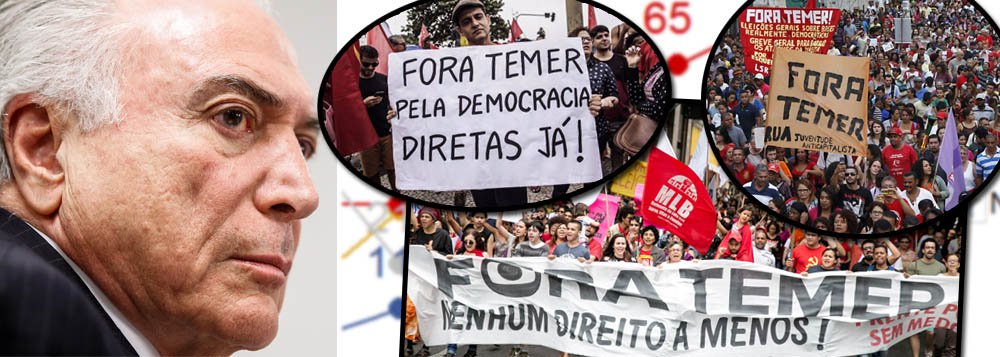 Levantamento realizado do Vox Populi a pedido da CUT, publicado nesta quarta-feira, 2, mostra que 95% dos brasileiros avaliam como negativo o desempenho de Temer como presidente; é a pior avaliação da história; a rejeição atinge todas as camadas da sociedade: 95% entre os ganham até dois ou mais salários mínimos, e 93% entre os que ganham mais de cinco salários; 93% da população defende que os deputados aprovem o prosseguimento da denúncia de corrupção passiva contra Temer e 88% querem eleição direta já; “Com Temer batendo recordes de impopularidade, é absolutamente inacreditável o que os deputados estão fazendo", diz o presidente da CUT, Vagner Freitas (Foto: Aquiles Lins) Levantamento realizado do Vox Populi a pedido da CUT, publicado nesta quarta-feira, 2, mostra que 95% dos brasileiros avaliam como negativo o desempenho de Temer como presidente; é a pior avaliação da história; a rejeição atinge todas as camadas da sociedade: 95% entre os ganham até dois ou mais salários mínimos, e 93% entre os que ganham mais de cinco salários; 93% da população defende que os deputados aprovem o prosseguimento da denúncia de corrupção passiva contra Temer e 88% querem eleição direta já; “Com Temer batendo recordes de impopularidade, é absolutamente inacreditável o que os deputados estão fazendo", diz o presidente da CUT, Vagner Freitas