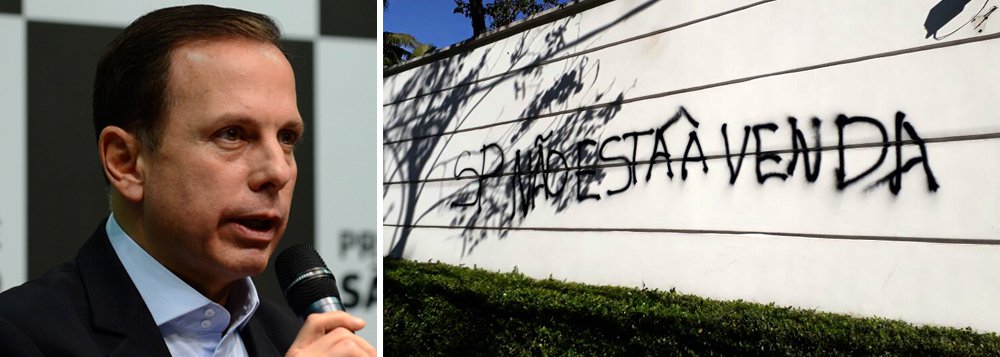Movimento foi multado em R$ 5 mil por dano ao patrimônio e crime ambiental e faz agora uma campanha na internet com o objetivo de "buscar a solidariedade de todos que gostariam de dar o recado a João Dória: SÃO PAULO NÃO ESTÁ A VENDA!"; multa ocorreu após o muro da mansão do prefeito de São Paulo ter sido pichado em um protesto no último sábado; segundo o Levante, "um militante foi injustamente preso pela acusação" (Foto: Gisele Federicce) Movimento foi multado em R$ 5 mil por dano ao patrimônio e crime ambiental e faz agora uma campanha na internet com o objetivo de "buscar a solidariedade de todos que gostariam de dar o recado a João Dória: SÃO PAULO NÃO ESTÁ A VENDA!"; multa ocorreu após o muro da mansão do prefeito de São Paulo ter sido pichado em um protesto no último sábado; segundo o Levante, "um militante foi injustamente preso pela acusação"
