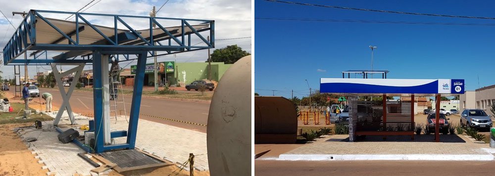 A prefeitura de Palmas entregou, na Avenida TLO-5, APM 24, no Setor Taquari, um novo modelo de ponto de ônibus coletivo, que, segundo o executivo, é tecnológico e mais confortável; o protótipo servirá para avaliação de modelos de abrigo a serem instalados na Capital; construído em estrutura metálica, com iluminação de LED, telhas isotérmicas que amenizam a temperatura e placas solares, o novo ponto terá entradas USB para carregadores de celular e conexão Wi-fi com a internet; também foram entregues 20 novos ônibus coletivos para o transporte público urbano da Capital (Foto: Leonardo Lucena) A prefeitura de Palmas entregou, na Avenida TLO-5, APM 24, no Setor Taquari, um novo modelo de ponto de ônibus coletivo, que, segundo o executivo, é tecnológico e mais confortável; o protótipo servirá para avaliação de modelos de abrigo a serem instalados na Capital; construído em estrutura metálica, com iluminação de LED, telhas isotérmicas que amenizam a temperatura e placas solares, o novo ponto terá entradas USB para carregadores de celular e conexão Wi-fi com a internet; também foram entregues 20 novos ônibus coletivos para o transporte público urbano da Capital