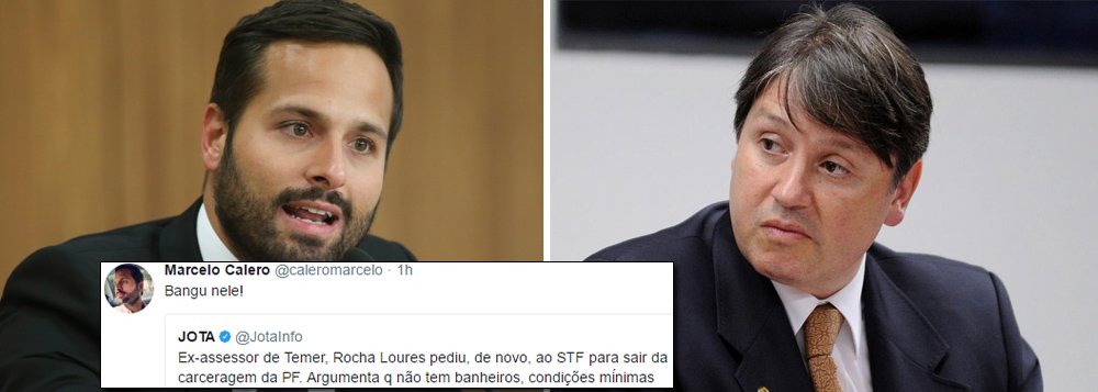 O ex-ministro da Cultura, Marcelo Calero, usou as redes sociais para ironizar e comentar o novo pedido de Rocha Loures, ex-assessor do presidente Michel Temer, para sair da carceragem da PF, em Brasília, sob o argumento de que não tem banheiros adequados, nem condições mínimas; o ministro do STF, Edson Fachin, deu prazo de 3 dias para a PF se manifestar; estratégia da defesa de Rocha Loures é conseguir que o STF conceda prisão domiciliar para o cliente; ele foi flagrado recebendo uma mala de dinheiro da JBS (Foto: Voney Malta) O ex-ministro da Cultura, Marcelo Calero, usou as redes sociais para ironizar e comentar o novo pedido de Rocha Loures, ex-assessor do presidente Michel Temer, para sair da carceragem da PF, em Brasília, sob o argumento de que não tem banheiros adequados, nem condições mínimas; o ministro do STF, Edson Fachin, deu prazo de 3 dias para a PF se manifestar; estratégia da defesa de Rocha Loures é conseguir que o STF conceda prisão domiciliar para o cliente; ele foi flagrado recebendo uma mala de dinheiro da JBS