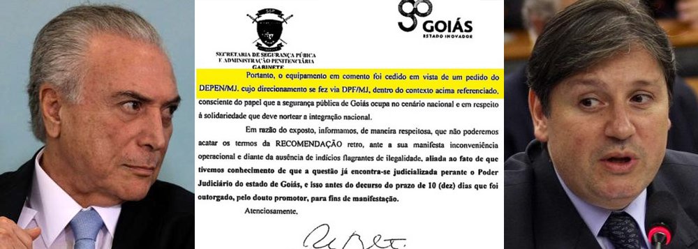 Um ofício da Secretaria de Segurança Pública e Administração Penitenciária de Goiás mostra que, ao contrário do que afirma o ministro da Justiça, Torquato Jardim, o Planalto pressionou para que Rodrigo Rocha Loures, o homem da mala de Michel Temer, recebesse rapidamente uma tornozeleira eletrônica e, assim, deixasse a cadeira; o documento mostra que a tornozeleira de Loures foi cedida após uma solicitação "emergencial" do Departamento Penitenciário Nacional (Foto: Giuliana Miranda) Um ofício da Secretaria de Segurança Pública e Administração Penitenciária de Goiás mostra que, ao contrário do que afirma o ministro da Justiça, Torquato Jardim, o Planalto pressionou para que Rodrigo Rocha Loures, o homem da mala de Michel Temer, recebesse rapidamente uma tornozeleira eletrônica e, assim, deixasse a cadeira; o documento mostra que a tornozeleira de Loures foi cedida após uma solicitação "emergencial" do Departamento Penitenciário Nacional