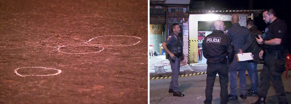 Cinco pessoas foram assassinadas na madrugada em uma chacina em Guarulhos, na Grande São Paulo; as vítimas, uma mulher e quatro homens, estavam dentro de um bar quando os suspeitos chegaram a pé ao local e efetuaram vários disparos em direção às vítima; além dos cinco mortos, três pessoas ficaram feridas (Foto: Paulo Emílio) Cinco pessoas foram assassinadas na madrugada em uma chacina em Guarulhos, na Grande São Paulo; as vítimas, uma mulher e quatro homens, estavam dentro de um bar quando os suspeitos chegaram a pé ao local e efetuaram vários disparos em direção às vítima; além dos cinco mortos, três pessoas ficaram feridas