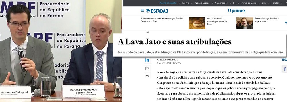 Em editorial nesta segunda-feira, 5, jornal da família Mesquita diz que ao invés de reconhecer os erros e exageros cometidos no decorrer da operação, que em certos momentos se assemelha a uma cruzada, alguns procuradores e investigadores acabam de revelar sua disposição de divulgar uma nova avalanche de denúncias, com o objetivo de neutralizar os efeitos das críticas que vêm sofrendo e que, para eles, fazem parte de uma ofensiva para desmoralizá-los; "Se têm conhecimento de ilícitos, sua obrigação de ofício é revelá-los às autoridades judiciárias – e não usar tais informações para valorizar suas posições. Não fica bem que ajam como pessoas incompreendidas e injustiçadas", diz o jornal (Foto: Aquiles Lins) Em editorial nesta segunda-feira, 5, jornal da família Mesquita diz que ao invés de reconhecer os erros e exageros cometidos no decorrer da operação, que em certos momentos se assemelha a uma cruzada, alguns procuradores e investigadores acabam de revelar sua disposição de divulgar uma nova avalanche de denúncias, com o objetivo de neutralizar os efeitos das críticas que vêm sofrendo e que, para eles, fazem parte de uma ofensiva para desmoralizá-los; "Se têm conhecimento de ilícitos, sua obrigação de ofício é revelá-los às autoridades judiciárias – e não usar tais informações para valorizar suas posições. Não fica bem que ajam como pessoas incompreendidas e injustiçadas", diz o jornal