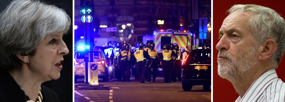 Enquanto a primeira-ministra conservadora Theresa May fala em restringir liberdades civis e controlar a internet para tornar mais seguro o povo britânico, após os mais recentes ataques terroristas, seu adversário trabalhista Jeremy Corbyn afirma que a democracia não deve ser sacrificada em nome do combate ao terror; nesta quinta-feira, os ingleses definem seu futuro numa eleição que lançará luzes sobre o futuro da democracia no Ocidente (Foto: Ana Pupulin) Enquanto a primeira-ministra conservadora Theresa May fala em restringir liberdades civis e controlar a internet para tornar mais seguro o povo britânico, após os mais recentes ataques terroristas, seu adversário trabalhista Jeremy Corbyn afirma que a democracia não deve ser sacrificada em nome do combate ao terror; nesta quinta-feira, os ingleses definem seu futuro numa eleição que lançará luzes sobre o futuro da democracia no Ocidente