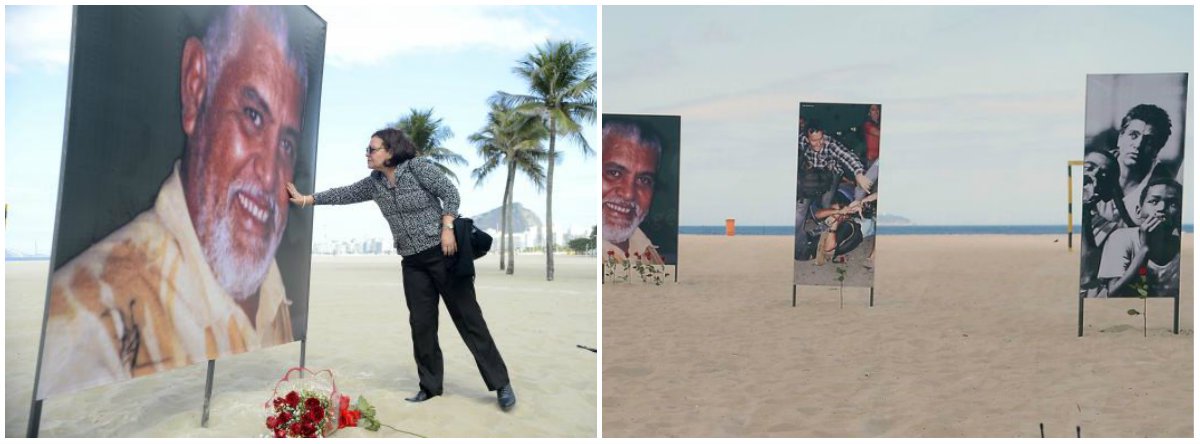 Oito painéis com fotos do jornalista Tim Lopes foram instalados na praia de Copacabana, na altura da Avenida Princesa Isabel, e de outros profissionais da imprensa, mortos ou agredidos no exercício da profissão; também foi colocada no local uma lista com os nomes de 37 profissionais da imprensa mortos no país desde 2002; o ato, feito pela organização não governamental (ONG) Rio de Paz, marca os 15 anos do assassinato de Tim, aos 51 anos, em junho de 2002, na Vila Cruzeiro, na Penha, zona norte da cidade, quando fazia reportagem sobre a exploração sexual de adolescentes em bailes funk, promovidos por traficantes da região (Foto: Leonardo Lucena) Oito painéis com fotos do jornalista Tim Lopes foram instalados na praia de Copacabana, na altura da Avenida Princesa Isabel, e de outros profissionais da imprensa, mortos ou agredidos no exercício da profissão; também foi colocada no local uma lista com os nomes de 37 profissionais da imprensa mortos no país desde 2002; o ato, feito pela organização não governamental (ONG) Rio de Paz, marca os 15 anos do assassinato de Tim, aos 51 anos, em junho de 2002, na Vila Cruzeiro, na Penha, zona norte da cidade, quando fazia reportagem sobre a exploração sexual de adolescentes em bailes funk, promovidos por traficantes da região