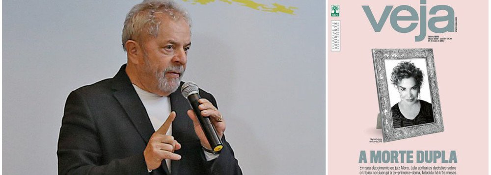 Defesa do ex-presidente protocolou nesta quinta-feira 1º uma ação por danos morais contra a Editora Abril, que edita a revista Veja, e os repórteres Daniel Pereira e Robson Bonin por "afronta à memora de Dona Marisa Letícia Lula da Silva e a divulgação de afirmações falsas relativas ao depoimento prestado" por Lula em 10 de maio ao juiz Sergio Moro; "Chocam tanto a capa da publicação (edição nº 2530) e o teor da reportagem que a acompanha quanto o despudor da insinuação de que Lula seria o responsável pela 'morte dupla' de sua falecida esposa ao incriminá-la durante seu depoimento", argumentam os advogados, que lembram que Lula "jamais atribuiu a D. Marisa a prática de qualquer ato ilícito"; capa de Veja com D. Marisa foi, segundo vários críticos, a mais canalha de sua história (Foto: Gisele Federicce) Defesa do ex-presidente protocolou nesta quinta-feira 1º uma ação por danos morais contra a Editora Abril, que edita a revista Veja, e os repórteres Daniel Pereira e Robson Bonin por "afronta à memora de Dona Marisa Letícia Lula da Silva e a divulgação de afirmações falsas relativas ao depoimento prestado" por Lula em 10 de maio ao juiz Sergio Moro; "Chocam tanto a capa da publicação (edição nº 2530) e o teor da reportagem que a acompanha quanto o despudor da insinuação de que Lula seria o responsável pela 'morte dupla' de sua falecida esposa ao incriminá-la durante seu depoimento", argumentam os advogados, que lembram que Lula "jamais atribuiu a D. Marisa a prática de qualquer ato ilícito"; capa de Veja com D. Marisa foi, segundo vários críticos, a mais canalha de sua história