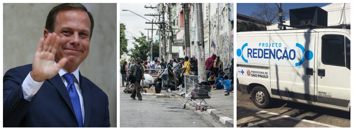 Após os reveses em torno da ação na cracolândia, a Prefeitura de São Paulo passou a utilizar carros de som no âmbito do programa Redenção para tentar convencer os usuários de crack a aderirem ao tratamento contra o vício oferecido pelo poder público; "Quer se livrar das drogas? Você precisa querer. Procure nossas equipes" e "mude sua vida para melhor, só você pode fazer" são alguns dos bordões utilizados pela prefeitura para convencer os usuários da droga aderirem ao programa (Foto: Paulo Emílio) Após os reveses em torno da ação na cracolândia, a Prefeitura de São Paulo passou a utilizar carros de som no âmbito do programa Redenção para tentar convencer os usuários de crack a aderirem ao tratamento contra o vício oferecido pelo poder público; "Quer se livrar das drogas? Você precisa querer. Procure nossas equipes" e "mude sua vida para melhor, só você pode fazer" são alguns dos bordões utilizados pela prefeitura para convencer os usuários da droga aderirem ao programa