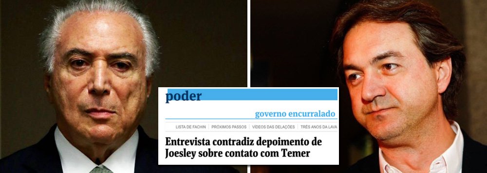 Na linha de frente da defesa midiática de Michel Temer, a Folha destaca contradições banais entre o depoimento de Joesley Batista ao Ministério Público e sua entrevista à revista Época; ao MP, Joesley diz ter conhecido Temer como vice-presidente; à revista, o empresário disse que isso aconteceu por volta de 2010, um ano antes da posse; Temer certamente tentará usar essas contradições banais, que não mudam a essência das denúncias, para anular a delação; no mês passado, o jornal da família Frias já havia passado vergonha ao ver desmoralizado o perito que tinha contratado para dar um laudo favorável a Temer em análise da gravação do diálogo com Joesley Batista no Jaburu (Foto: Giuliana Miranda) Na linha de frente da defesa midiática de Michel Temer, a Folha destaca contradições banais entre o depoimento de Joesley Batista ao Ministério Público e sua entrevista à revista Época; ao MP, Joesley diz ter conhecido Temer como vice-presidente; à revista, o empresário disse que isso aconteceu por volta de 2010, um ano antes da posse; Temer certamente tentará usar essas contradições banais, que não mudam a essência das denúncias, para anular a delação; no mês passado, o jornal da família Frias já havia passado vergonha ao ver desmoralizado o perito que tinha contratado para dar um laudo favorável a Temer em análise da gravação do diálogo com Joesley Batista no Jaburu