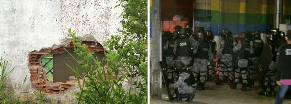 Dois adolescentes morreram e 34 fugiram do Centro de Atendimento Socioeducativo (Case) em Abreu e Lima, na região metropolitana do Recife, depois de rebelião ocorrida na madrugada desta segunda-feira (5); internos tentaram provocar um incêndio de baixa proporção no interior da unidade e depois fugiram por um buraco no muro; Funase ainda não informou a causa da morte dos dois adolescentes; Case de Abreu e Lima tem capacidade para 98 internos, mas abrigava 174 infratores (Foto: Paulo Emílio) Dois adolescentes morreram e 34 fugiram do Centro de Atendimento Socioeducativo (Case) em Abreu e Lima, na região metropolitana do Recife, depois de rebelião ocorrida na madrugada desta segunda-feira (5); internos tentaram provocar um incêndio de baixa proporção no interior da unidade e depois fugiram por um buraco no muro; Funase ainda não informou a causa da morte dos dois adolescentes; Case de Abreu e Lima tem capacidade para 98 internos, mas abrigava 174 infratores