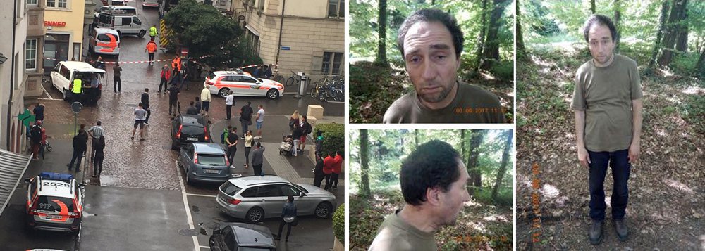 A polícia da Suíça descartou nesta segunda-feira que o ataque com uma motosserra que deixou cinco pessoas feridas na cidade de Schaffhouse, perto da fronteira com a Alemanha, tenha sido um ato terrorista; o ataque aconteceu no meio da manhã quando um homem portando uma motosserra entrou em um edifício de escritórios e atacou cinco pessoas; as autoridades já identificaram o agressor, que fugiu conduzindo um carro registrado no cantão de Grisones; o suspeito foi classificado como "perigoso" pela polícia (Foto: Romulo Faro) A polícia da Suíça descartou nesta segunda-feira que o ataque com uma motosserra que deixou cinco pessoas feridas na cidade de Schaffhouse, perto da fronteira com a Alemanha, tenha sido um ato terrorista; o ataque aconteceu no meio da manhã quando um homem portando uma motosserra entrou em um edifício de escritórios e atacou cinco pessoas; as autoridades já identificaram o agressor, que fugiu conduzindo um carro registrado no cantão de Grisones; o suspeito foi classificado como "perigoso" pela polícia