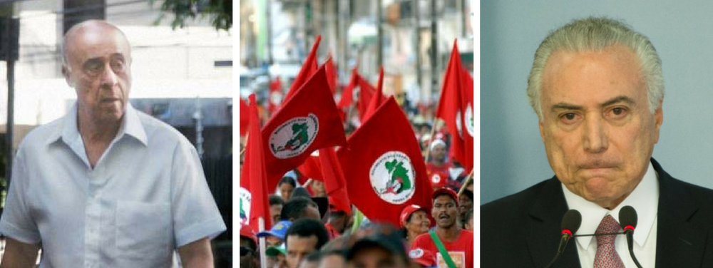 O MST (Movimento dos Trabalhadores Rurais Sem Terra) ocupou a fazenda do coronel aposentado João Batista Lima Filho, amigo de longa data —e possivelmente cúmplice em diversas negociatas, atualmente investigadas pela Justiça— de Michel Temer; cerca de 800 pessoas integram ocupam o latifúndio em Duartina, interior de São Paulo; fazenda oficialmente está registrada como sede da empresa Argeplan (Arquitetura e Engenharia LTDA), no entanto os moradores locais a identificam como “a fazenda do Temer” e afirmam que grande parte da área foi grilada; nesta quarta. o MST ocupa diversas fazendas de acusados de corrupção em todo o Brasil (Foto: Giuliana Miranda) O MST (Movimento dos Trabalhadores Rurais Sem Terra) ocupou a fazenda do coronel aposentado João Batista Lima Filho, amigo de longa data —e possivelmente cúmplice em diversas negociatas, atualmente investigadas pela Justiça— de Michel Temer; cerca de 800 pessoas integram ocupam o latifúndio em Duartina, interior de São Paulo; fazenda oficialmente está registrada como sede da empresa Argeplan (Arquitetura e Engenharia LTDA), no entanto os moradores locais a identificam como “a fazenda do Temer” e afirmam que grande parte da área foi grilada; nesta quarta. o MST ocupa diversas fazendas de acusados de corrupção em todo o Brasil