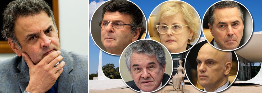 Primeira Turma do Supremo Tribunal Federal (STF) adiou nesta tarde o julgamento do pedido de prisão preventiva feita pela Procuradoria-Geral da República (PGR) contra o senador afastado Aécio Neves (PSDB-MG); decisão sobre a prisão do senador Aécio Neves, que não será tomada nesta terça, não tem nova data. Prazo depende do ministro relator, Marco Aurélio; antes do adiamento, os magistrados decidiram, por 3 votos a 2, converter a prisão preventiva de Andrea Neves, irmã de Aécio, em prisão domiciliar com uso de tornozeleira eletrônica. Também foram beneficiados pela decisão o primo de Aécio Frederico Pacheco e o ex-assessor do senador Zeze Perrella (PMDB-MG) Mendherson Souza Lima (Foto: Aquiles Lins) Primeira Turma do Supremo Tribunal Federal (STF) adiou nesta tarde o julgamento do pedido de prisão preventiva feita pela Procuradoria-Geral da República (PGR) contra o senador afastado Aécio Neves (PSDB-MG); decisão sobre a prisão do senador Aécio Neves, que não será tomada nesta terça, não tem nova data. Prazo depende do ministro relator, Marco Aurélio; antes do adiamento, os magistrados decidiram, por 3 votos a 2, converter a prisão preventiva de Andrea Neves, irmã de Aécio, em prisão domiciliar com uso de tornozeleira eletrônica. Também foram beneficiados pela decisão o primo de Aécio Frederico Pacheco e o ex-assessor do senador Zeze Perrella (PMDB-MG) Mendherson Souza Lima