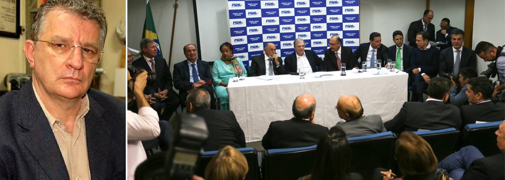 O professor da Escola de Sociologia e Política Aldo Fornazieri afirma que o PSDB é um partido que se decompôs, tanto nos seus princípios morais fundantes, quanto em suas finalidades éticas; "O que o eleitorado não parece aceitar é a desfaçatez da enganação. Foi isto que o PSDB tentou fazer: passar-se por honesto sendo corrupto. Agora é o principal sustentáculo de um governo cujo presidente chefia uma perigosa organização criminosa, segundo as denúncias que se avolumam na imprensa. Se amanhã o PSDB sair desse lodo, não o fará movido pelos altos princípios e pelos nobres fins, mas pelo oportunismo de que se constitui a sua alma", afirma (Foto: Aquiles Lins) O professor da Escola de Sociologia e Política Aldo Fornazieri afirma que o PSDB é um partido que se decompôs, tanto nos seus princípios morais fundantes, quanto em suas finalidades éticas; "O que o eleitorado não parece aceitar é a desfaçatez da enganação. Foi isto que o PSDB tentou fazer: passar-se por honesto sendo corrupto. Agora é o principal sustentáculo de um governo cujo presidente chefia uma perigosa organização criminosa, segundo as denúncias que se avolumam na imprensa. Se amanhã o PSDB sair desse lodo, não o fará movido pelos altos princípios e pelos nobres fins, mas pelo oportunismo de que se constitui a sua alma", afirma