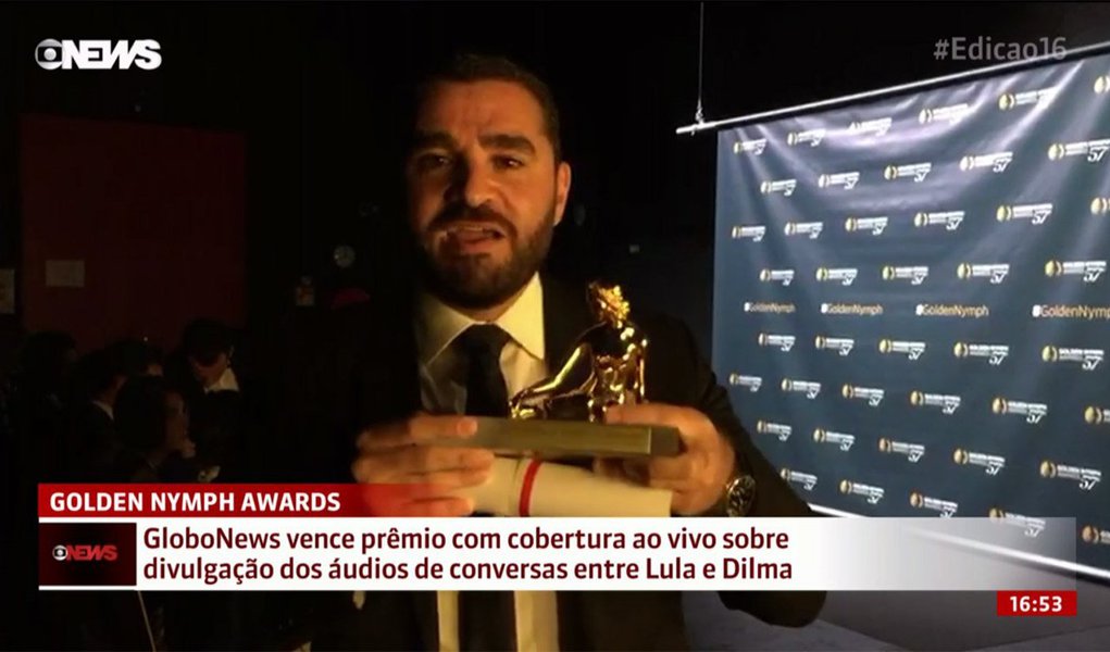 "É uma vergonha pela qual a Globo deveria pedir desculpas e não se orgulhar. Quem sabe daqui a 50 anos, juntamente com um mea culpa por ter dado o golpe com Michel Temer", diz Kiko Nogueira, sobre "um certo" Golden Nymph Awards vencido pela Globonews num festival de TV de Montecarlo na categoria 'furo de reportagem em coberturas ao vivo' (Foto: Charles Nisz) "É uma vergonha pela qual a Globo deveria pedir desculpas e não se orgulhar. Quem sabe daqui a 50 anos, juntamente com um mea culpa por ter dado o golpe com Michel Temer", diz Kiko Nogueira, sobre "um certo" Golden Nymph Awards vencido pela Globonews num festival de TV de Montecarlo na categoria 'furo de reportagem em coberturas ao vivo'