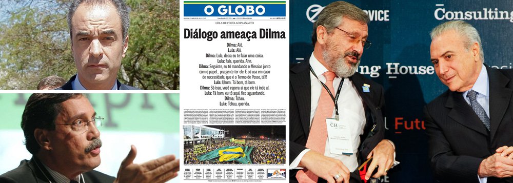 Em março do ano passado, quando a presidente deposta Dilma Rousseff tentou nomear o ex-presidente Luiz Inácio Lula da Silva para a Casa Civil, a Globo divulgou um grampo ilegal e a acusou de obstruir a Justiça e tentar frear a Lava Jato; hoje, em editorial, o jornal de João Roberto Marinho descobre que Michel Temer nomeou Torquato Jardim para controlar a Polícia Federal e transformar a instituição numa espécie de "guarda pretoriana" do Palácio do Planalto; Merval Pereira, colunista do Globo, também viu na troca de comando da Justiça um ato de obstrução judicial; ou seja: com mais de um ano atraso, a Globo descobre que o golpe que ela própria apoiou tinha como uma de suas finalidades principais "estancar a sangria" (Foto: Ana Pupulin) Em março do ano passado, quando a presidente deposta Dilma Rousseff tentou nomear o ex-presidente Luiz Inácio Lula da Silva para a Casa Civil, a Globo divulgou um grampo ilegal e a acusou de obstruir a Justiça e tentar frear a Lava Jato; hoje, em editorial, o jornal de João Roberto Marinho descobre que Michel Temer nomeou Torquato Jardim para controlar a Polícia Federal e transformar a instituição numa espécie de "guarda pretoriana" do Palácio do Planalto; Merval Pereira, colunista do Globo, também viu na troca de comando da Justiça um ato de obstrução judicial; ou seja: com mais de um ano atraso, a Globo descobre que o golpe que ela própria apoiou tinha como uma de suas finalidades principais "estancar a sangria"