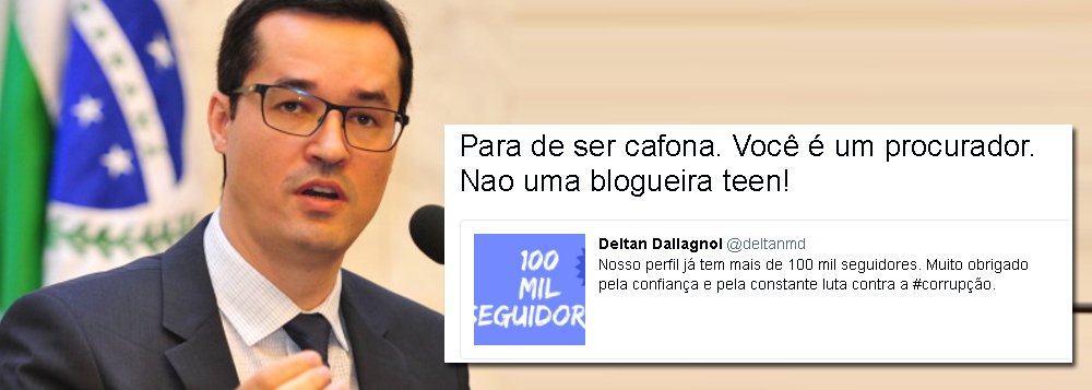 O procurador Deltan Dallagnol, coordenador da Lava Jato no Ministério Público Federal, foi criticado pela jornalista e escritora Nina Lemos; Dallagnol comemorou nesta semana ter ultrapassado a marca de 100 mil seguidores no Twitter; e agradeceu a "confiança pela constante luta contra a corrupção"; resposta de Nina Lemos viralizou nas redes sociais: "Para de ser cafona. Você é um procurador, não uma blogueira teen" (Foto: Aquiles Lins) O procurador Deltan Dallagnol, coordenador da Lava Jato no Ministério Público Federal, foi criticado pela jornalista e escritora Nina Lemos; Dallagnol comemorou nesta semana ter ultrapassado a marca de 100 mil seguidores no Twitter; e agradeceu a "confiança pela constante luta contra a corrupção"; resposta de Nina Lemos viralizou nas redes sociais: "Para de ser cafona. Você é um procurador, não uma blogueira teen"