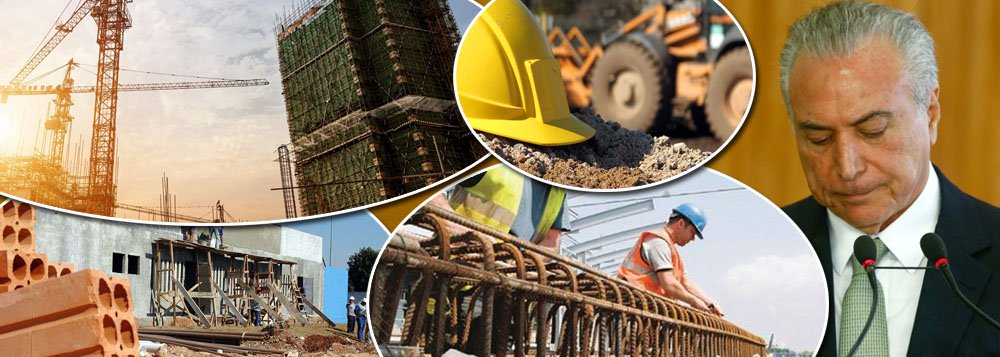 Recessão econômica agravada pelos políticos interessados em retirar a presidente eleita Dilma Rousseff por meio de um golpe parlamentar e a crise decorrente da Operação Lava Jato derrubaram a geração de riquezas do setor de construção civil pelo segundo ano seguido, em 2015; segundo o IBGE, o setor encolheu 9,6% em 2014, ano em que a Lava-Jato foi deflagrada, e 7,8% em 2015, ano em que a recessão se agravou; queda de receitas chegou a R$ 14,6 bilhões, encolhendo para R$ 172,61 bilhões (Foto: Paulo Emílio) Recessão econômica agravada pelos políticos interessados em retirar a presidente eleita Dilma Rousseff por meio de um golpe parlamentar e a crise decorrente da Operação Lava Jato derrubaram a geração de riquezas do setor de construção civil pelo segundo ano seguido, em 2015; segundo o IBGE, o setor encolheu 9,6% em 2014, ano em que a Lava-Jato foi deflagrada, e 7,8% em 2015, ano em que a recessão se agravou; queda de receitas chegou a R$ 14,6 bilhões, encolhendo para R$ 172,61 bilhões
