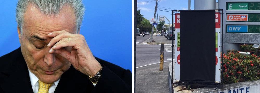 Em protesto contra o anúncio, pelo governo Temer, do aumento da alíquota do PIS e Cofins que incide sobre a gasolina, donos de postos de combustíveis se organizam para colocar faixas pretas nas bombas de gasolina; o objetivo é caracterizar o "luto" pela decisão (Foto: Gisele Federicce) Em protesto contra o anúncio, pelo governo Temer, do aumento da alíquota do PIS e Cofins que incide sobre a gasolina, donos de postos de combustíveis se organizam para colocar faixas pretas nas bombas de gasolina; o objetivo é caracterizar o "luto" pela decisão