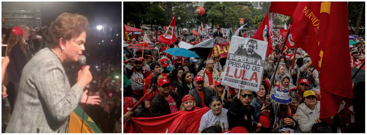 Primeira a discursar após o término do depoimento do ex-presidente Lula ao juiz Sergio Moro, no ato da Praça Santos Andrade, no centro de Curitiba, a presidente deposta Dilma Rousseff declarou que Lula é uma liderança e vai derrotar esse retrocesso; segundo ela, "o povo não vai tolerar golpe atrás de golpe" neste país, o primeiro com seu impeachment e depois com a mudança na legislação trabalhista (Foto: Gisele Federicce) Primeira a discursar após o término do depoimento do ex-presidente Lula ao juiz Sergio Moro, no ato da Praça Santos Andrade, no centro de Curitiba, a presidente deposta Dilma Rousseff declarou que Lula é uma liderança e vai derrotar esse retrocesso; segundo ela, "o povo não vai tolerar golpe atrás de golpe" neste país, o primeiro com seu impeachment e depois com a mudança na legislação trabalhista