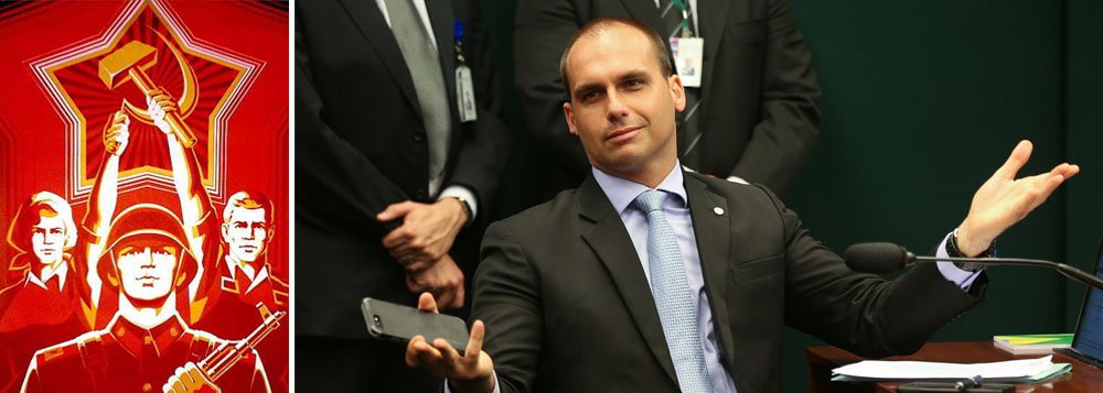 Em mais uma mostra do nível dos projetos apresentados na Câmara, o deputado federal Eduardo Bolsonaro (PSC-SP)e elaborou um Projeto de Lei que que altera a Lei Antirracismo (7.716/89) para incluir entre os crimes ali previstos o de "fomento ao embate de classes sociais"; além disso, quem fabricar, comercializar, distribuir ou veicular símbolos ou propaganda que utilizem a foice e o martelo ou quaisquer outros meios de divulgação favorável ao comunismo poderá ser punido com prisão de dois a cinco anos e multa, pena semelhante a prevista por apologia ao nazismo (Foto: Paulo Emílio) Em mais uma mostra do nível dos projetos apresentados na Câmara, o deputado federal Eduardo Bolsonaro (PSC-SP)e elaborou um Projeto de Lei que que altera a Lei Antirracismo (7.716/89) para incluir entre os crimes ali previstos o de "fomento ao embate de classes sociais"; além disso, quem fabricar, comercializar, distribuir ou veicular símbolos ou propaganda que utilizem a foice e o martelo ou quaisquer outros meios de divulgação favorável ao comunismo poderá ser punido com prisão de dois a cinco anos e multa, pena semelhante a prevista por apologia ao nazismo