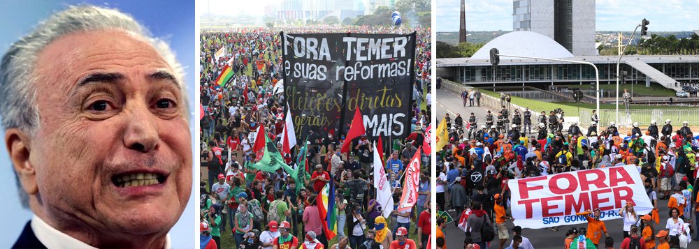 "Brasil: as ruas querem a saída do presidente" é o título da matéria sobre os protestos, publicada no site do jornal francês Le Figaro; "Os brasileiros não suportam mais os escândalos de corrupção, principalmente os que envolvem a gigante Petrobras", escreve Le Figaro; diário francês também lembra que a jornada de mobilização visava marcar a rejeição às austeras reformas aprovadas pelo governo Temer; o inglês The Guardian que os brasileiros, "revoltados com a classe política, querem realização de eleições diretas" (Foto: Aquiles Lins) "Brasil: as ruas querem a saída do presidente" é o título da matéria sobre os protestos, publicada no site do jornal francês Le Figaro; "Os brasileiros não suportam mais os escândalos de corrupção, principalmente os que envolvem a gigante Petrobras", escreve Le Figaro; diário francês também lembra que a jornada de mobilização visava marcar a rejeição às austeras reformas aprovadas pelo governo Temer; o inglês The Guardian que os brasileiros, "revoltados com a classe política, querem realização de eleições diretas"