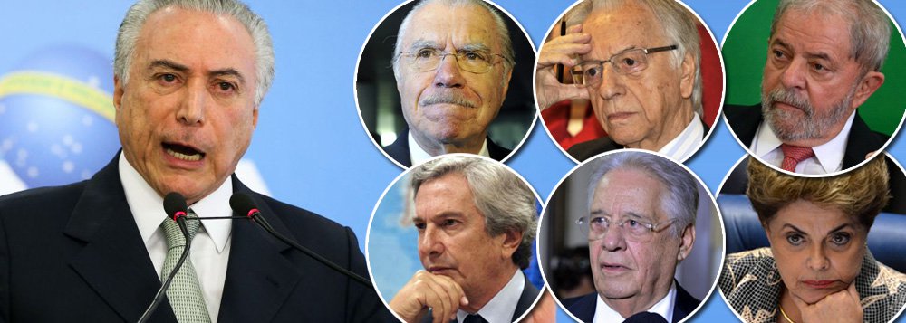 Único usurpador da presidência da República desde a redemocratização e também o único denunciado por corrupção, Michel Temer, que conquistou o poder por meio de um golpe parlamentar, é também o mais rejeitado de todos os que exerceram o cargo; Temer perde para José Sarney, Fernando Collor, Itamar Franco, Fernando Henrique Cardoso, Luiz Inácio Lula da Silva (que deixou o cargo com aprovação de 80%) e Dilma Rousseff; a pesquisa CNI/Ibope indicou que só 5% dos brasileiros aprovam Temer, mas o resultado pode ser ainda pior, uma vez que o levantamento foi feito feito antes do tarifaço recente na gasolina, que acarretou o maior aumento dos combustíveis em 13 anos; embora seja unanimidade negativa, Temer disse hoje que pretende continuar governando o País (Foto: Leonardo Attuch) Único usurpador da presidência da República desde a redemocratização e também o único denunciado por corrupção, Michel Temer, que conquistou o poder por meio de um golpe parlamentar, é também o mais rejeitado de todos os que exerceram o cargo; Temer perde para José Sarney, Fernando Collor, Itamar Franco, Fernando Henrique Cardoso, Luiz Inácio Lula da Silva (que deixou o cargo com aprovação de 80%) e Dilma Rousseff; a pesquisa CNI/Ibope indicou que só 5% dos brasileiros aprovam Temer, mas o resultado pode ser ainda pior, uma vez que o levantamento foi feito feito antes do tarifaço recente na gasolina, que acarretou o maior aumento dos combustíveis em 13 anos; embora seja unanimidade negativa, Temer disse hoje que pretende continuar governando o País