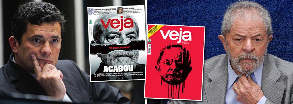 Embora já tenha dedicado dezenas de capas para decretar a morte do ex-presidente Luiz Inácio Lula da Silva, tendo chegado até a, numa delas, arrancar-lhe a cabeça, Veja ainda não desistiu; neste fim de semana, Lula volta a ser capa da revista que, ao estilo de Galvão Bueno, decreta: "Acabou"; o pretexto desta vez é a delação de Léo Pinheiro, da OAS, que o acusa de ser dono do "triplex do Guarujá" e de mandá-lo destruir provas; Veja, no entanto, afirma que Lula não será preso, mas, apenas, condenado em primeira e em segunda instâncias, para, assim, ficar impedido de concorrer à presidência; sem o veto judicial, Lula seria eleito mais uma vez, se as eleições fossem hoje (Foto: Leonardo Attuch) Embora já tenha dedicado dezenas de capas para decretar a morte do ex-presidente Luiz Inácio Lula da Silva, tendo chegado até a, numa delas, arrancar-lhe a cabeça, Veja ainda não desistiu; neste fim de semana, Lula volta a ser capa da revista que, ao estilo de Galvão Bueno, decreta: "Acabou"; o pretexto desta vez é a delação de Léo Pinheiro, da OAS, que o acusa de ser dono do "triplex do Guarujá" e de mandá-lo destruir provas; Veja, no entanto, afirma que Lula não será preso, mas, apenas, condenado em primeira e em segunda instâncias, para, assim, ficar impedido de concorrer à presidência; sem o veto judicial, Lula seria eleito mais uma vez, se as eleições fossem hoje