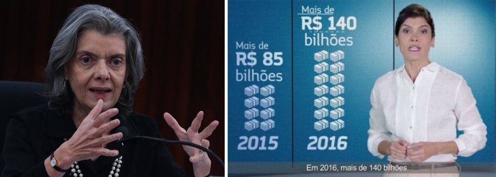 Presidente do Supremo Tribunal Federal (STF), ministra Cármen Lúcia, concedeu uma liminar que autoriza o governo federal a voltar a veicular propagandas sobre a reforma da Previdência, em que o governo faz terrorismo psicológico pela aprovação da matéria; em sua decisão, Cármen Lúcia escreveu que "a suspensão da campanha publicitária institucional levada a efeito pelo Governo Federal sobre a reforma da Previdência, especialmente quando os debates do Parlamento já foram há muito iniciados, importa risco de grave lesão à ordem pública administrativa, por subtrair da Administração Pública os meios necessários para divulgação da proposta de reforma, sua motivação e repercussões" (Foto: Aquiles Lins) Presidente do Supremo Tribunal Federal (STF), ministra Cármen Lúcia, concedeu uma liminar que autoriza o governo federal a voltar a veicular propagandas sobre a reforma da Previdência, em que o governo faz terrorismo psicológico pela aprovação da matéria; em sua decisão, Cármen Lúcia escreveu que "a suspensão da campanha publicitária institucional levada a efeito pelo Governo Federal sobre a reforma da Previdência, especialmente quando os debates do Parlamento já foram há muito iniciados, importa risco de grave lesão à ordem pública administrativa, por subtrair da Administração Pública os meios necessários para divulgação da proposta de reforma, sua motivação e repercussões"