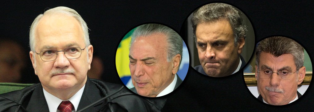 Ministro relator da Lava Jato no Supremo Tribunal Federal, Edson Fachin determinou a abertura de inquérito contra nove ministros, atingindo em cheio o governo Michel Temer; em suas 83 decisões há ainda os nomes de 29 senadores e 42 deputados federais, incluindo os presidentes das duas casas, Eunício Oliveira (PMDB-CE) e Rodrigo Maia (DEM-RJ), três governadores, um ministro do TCU e 24 outros alvos, segundo lista com os 108 alvos divulgada no blog do jornalista Fausto Macedo; os senadores Aécio Neves (MG), presidente do PSDB, e Romero Jucá (RR), presidente do PMDB, são os políticos com o maior número de inquéritos a serem abertos: cinco cada (Foto: Gisele Federicce) Ministro relator da Lava Jato no Supremo Tribunal Federal, Edson Fachin determinou a abertura de inquérito contra nove ministros, atingindo em cheio o governo Michel Temer; em suas 83 decisões há ainda os nomes de 29 senadores e 42 deputados federais, incluindo os presidentes das duas casas, Eunício Oliveira (PMDB-CE) e Rodrigo Maia (DEM-RJ), três governadores, um ministro do TCU e 24 outros alvos, segundo lista com os 108 alvos divulgada no blog do jornalista Fausto Macedo; os senadores Aécio Neves (MG), presidente do PSDB, e Romero Jucá (RR), presidente do PMDB, são os políticos com o maior número de inquéritos a serem abertos: cinco cada