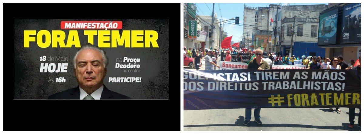 Membros de diversos partidos e de movimentos sociais vão se reunir, em Maceió, para protestar contra o governo Michel Temer; pauta reivindicatória é a saída do presidente da República, alvo de delações de empresários da empresa JBS; Temer foi gravado dando aval para comprar o silêncio do deputado cassado e ex-presidente da Câmara dos Deputados, Eduardo Cunha (PMDB-RJ); e no dia 24 haverá uma marcha a Brasília para ocupar o Congresso Nacional (Foto: Voney Malta) Membros de diversos partidos e de movimentos sociais vão se reunir, em Maceió, para protestar contra o governo Michel Temer; pauta reivindicatória é a saída do presidente da República, alvo de delações de empresários da empresa JBS; Temer foi gravado dando aval para comprar o silêncio do deputado cassado e ex-presidente da Câmara dos Deputados, Eduardo Cunha (PMDB-RJ); e no dia 24 haverá uma marcha a Brasília para ocupar o Congresso Nacional