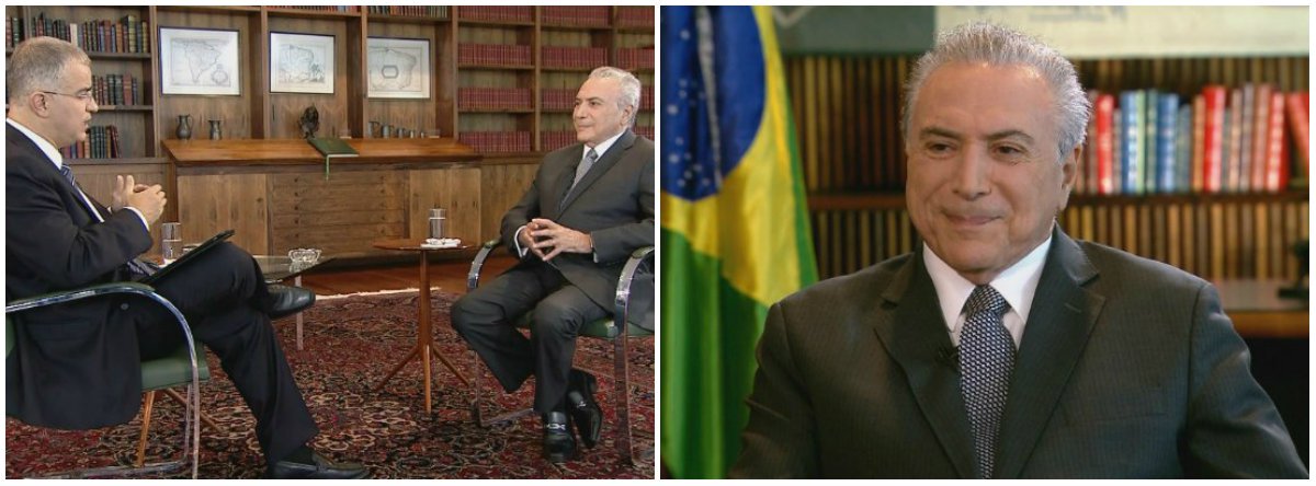 Após confessar no último sábado que o golpe de 2016 ocorreu porque a presidente Dilma Rousseff não cedeu à chantagem de Eduardo Cunha, hoje condenado a 15 anos de pisão, Michel Temer afirmou na noite desta segunda-feira 17, em entrevista ao SBT, que o processo de impeachment não pode ser anulado por conta de um "ato de vingança" de Cunha; "Pelo regimento interno da Câmara, se o presidente da Câmara interferir no pedido de impedimento, há recurso no plenário. Com a margem muito significativa de votos que teve o impedimento, evidentemente se isso acontecesse, iria para o plenário e o plenário decretaria o início do impedimento. Estou apenas supondo hipóteses", disse; defesa de Dilma pretende anexar confissão de Temer na ação que julga o mérito do processo (Foto: Paulo Emílio) Após confessar no último sábado que o golpe de 2016 ocorreu porque a presidente Dilma Rousseff não cedeu à chantagem de Eduardo Cunha, hoje condenado a 15 anos de pisão, Michel Temer afirmou na noite desta segunda-feira 17, em entrevista ao SBT, que o processo de impeachment não pode ser anulado por conta de um "ato de vingança" de Cunha; "Pelo regimento interno da Câmara, se o presidente da Câmara interferir no pedido de impedimento, há recurso no plenário. Com a margem muito significativa de votos que teve o impedimento, evidentemente se isso acontecesse, iria para o plenário e o plenário decretaria o início do impedimento. Estou apenas supondo hipóteses", disse; defesa de Dilma pretende anexar confissão de Temer na ação que julga o mérito do processo
