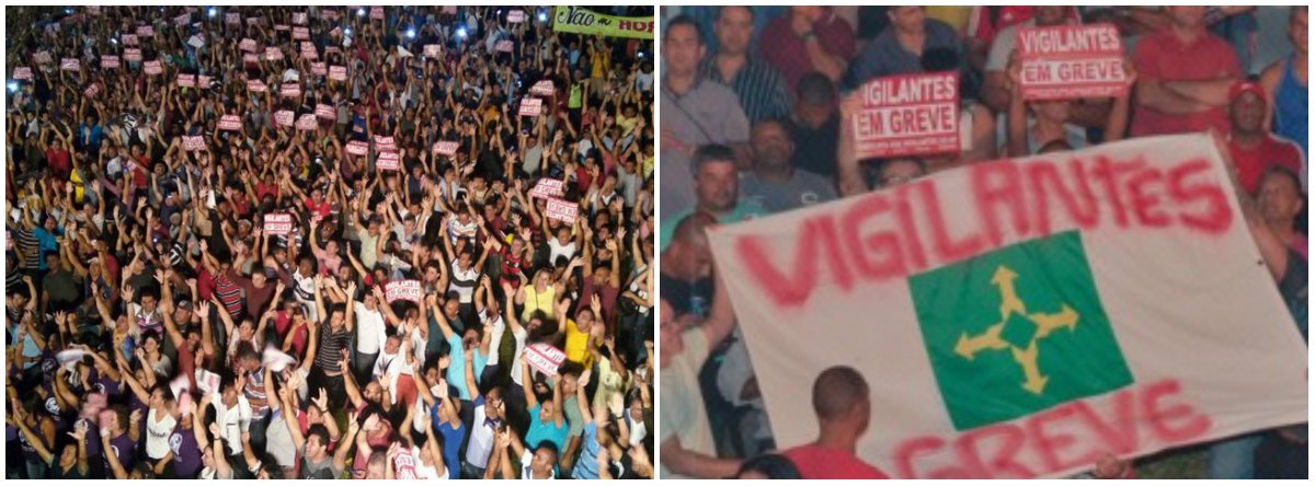 Funcionários do segmento de vigilância e segurança do Distrito Federal decidiram entrar em greve, após reunião com quase 8 mil trabalhadores; Sindicato da categoria é contra a proposta de contratação de vigilantes horistas - empregados que recebem salário correspondente apenas ao valor-hora trabalhado; na avaliação do sindicato, a criação de postos para vigilantes horistas comprometerá diretamente o piso salarial da categoria (Foto: Leonardo Lucena) Funcionários do segmento de vigilância e segurança do Distrito Federal decidiram entrar em greve, após reunião com quase 8 mil trabalhadores; Sindicato da categoria é contra a proposta de contratação de vigilantes horistas - empregados que recebem salário correspondente apenas ao valor-hora trabalhado; na avaliação do sindicato, a criação de postos para vigilantes horistas comprometerá diretamente o piso salarial da categoria