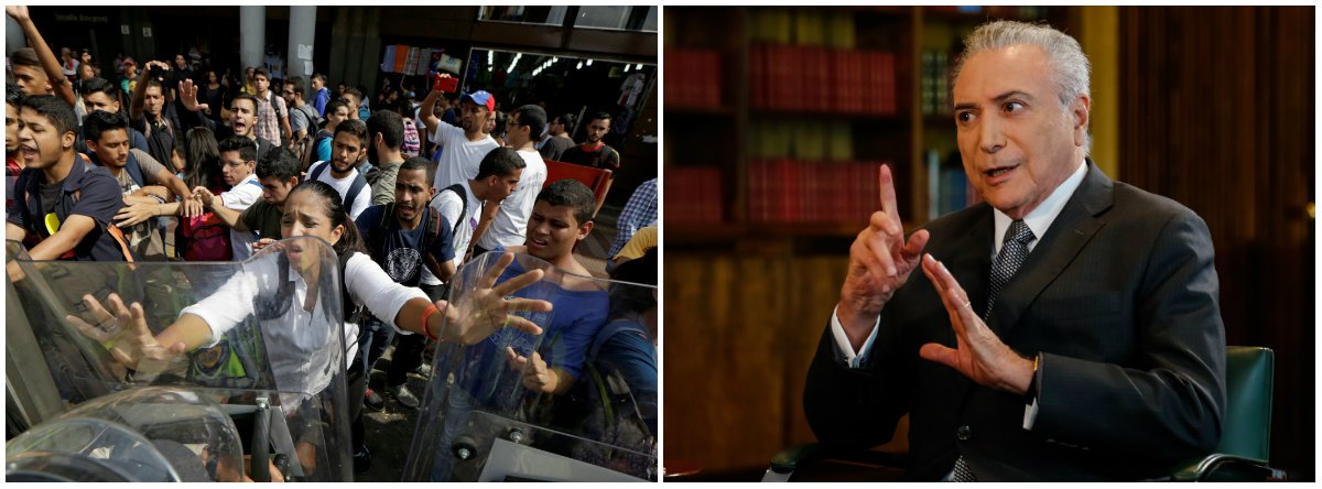 "Temer disse que a única solução para a grave crise da Venezuela são eleições diretas já. É uma das poucas opiniões certeiras que deu desde que assumiu o poder. Aliás, se refletisse um pouco mais, diria o mesmo em relação ao Brasil: a solução para a crise é Diretas Já", alerta Alex Solnik, que lembra que "tanto lá como cá o alvo dos protestos é o presidente da República"; "Aqui ainda não temos as 20 mortes da Venezuela, mas a revolta com as reformas trabalhista e da Previdência está apenas começando a ir para as ruas. É melhor Temer sair, mas sair por cima, como o grande conciliador. E ele de certo modo alivia um pouco a pecha de golpista e traidor", avalia o jornalista (Foto: Alex Solnik) "Temer disse que a única solução para a grave crise da Venezuela são eleições diretas já. É uma das poucas opiniões certeiras que deu desde que assumiu o poder. Aliás, se refletisse um pouco mais, diria o mesmo em relação ao Brasil: a solução para a crise é Diretas Já", alerta Alex Solnik, que lembra que "tanto lá como cá o alvo dos protestos é o presidente da República"; "Aqui ainda não temos as 20 mortes da Venezuela, mas a revolta com as reformas trabalhista e da Previdência está apenas começando a ir para as ruas. É melhor Temer sair, mas sair por cima, como o grande conciliador. E ele de certo modo alivia um pouco a pecha de golpista e traidor", avalia o jornalista
