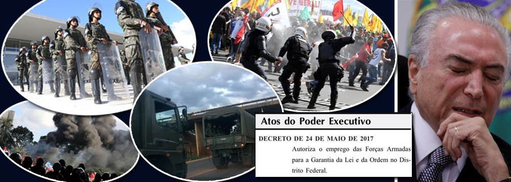Ao convocar o Exército para ocupar Brasília por uma semana, praticamente decretando estado de sítio na capital federal, Michel Temer, que é investigado por corrupção, tomou uma decisão ilegal; isso porque, embora o artigo 142 da Constituição Federal garanta essa possibilidade, o dispositivo só pode ser acionado quando as forças tradicionais de segurança, como as polícias militares, se mostram incapazes de agir; o caso será levado ao Supremo Tribunal Federal, numa iniciativa que deve ser liderada pelo ex-ministro da Justiça, Eugênio Aragão; ao saber do decreto de Temer, o ministro Marco Aurélio Mello, do STF, interrompeu a sessão da suprema corte e disse: "espero que seja mentira" (Foto: Leonardo Attuch) Ao convocar o Exército para ocupar Brasília por uma semana, praticamente decretando estado de sítio na capital federal, Michel Temer, que é investigado por corrupção, tomou uma decisão ilegal; isso porque, embora o artigo 142 da Constituição Federal garanta essa possibilidade, o dispositivo só pode ser acionado quando as forças tradicionais de segurança, como as polícias militares, se mostram incapazes de agir; o caso será levado ao Supremo Tribunal Federal, numa iniciativa que deve ser liderada pelo ex-ministro da Justiça, Eugênio Aragão; ao saber do decreto de Temer, o ministro Marco Aurélio Mello, do STF, interrompeu a sessão da suprema corte e disse: "espero que seja mentira"