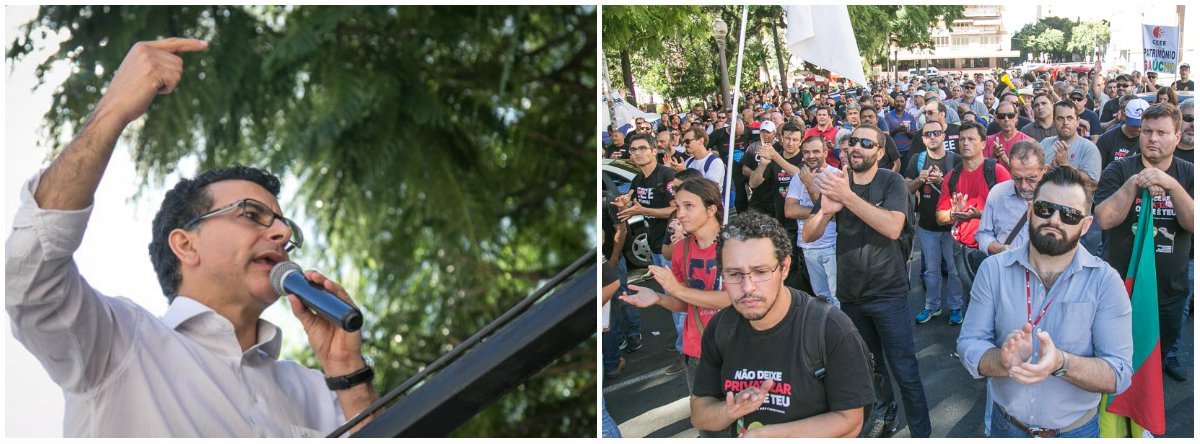 Servidores públicos estaduais retornaram à Praça da Matriz, para acompanhar a sessão plenária da Assembleia Legislativa e pressionar os deputados a votarem contra o pacote enviado em novembro de 2016, pelo governo José Ivo Sartori (PMDB), e que ainda não foram votados; Mais uma vez, o governo decidiu não colocar em votação os projetos de privatização da Companhia Estadual de Energia Elétrica (CEEE), Companhia Riograndense de Mineração (CRM) e Sulgás, pois não conta com a maioria necessária para a sua aprovação; "Vamos entregar todo o patrimônio público do Estado e aumentaremos a nossa dívida em R$ 30 bilhões", questionou o deputado Jeferson Fernandes (PT) (Foto: Leonardo Lucena) Servidores públicos estaduais retornaram à Praça da Matriz, para acompanhar a sessão plenária da Assembleia Legislativa e pressionar os deputados a votarem contra o pacote enviado em novembro de 2016, pelo governo José Ivo Sartori (PMDB), e que ainda não foram votados; Mais uma vez, o governo decidiu não colocar em votação os projetos de privatização da Companhia Estadual de Energia Elétrica (CEEE), Companhia Riograndense de Mineração (CRM) e Sulgás, pois não conta com a maioria necessária para a sua aprovação; "Vamos entregar todo o patrimônio público do Estado e aumentaremos a nossa dívida em R$ 30 bilhões", questionou o deputado Jeferson Fernandes (PT)