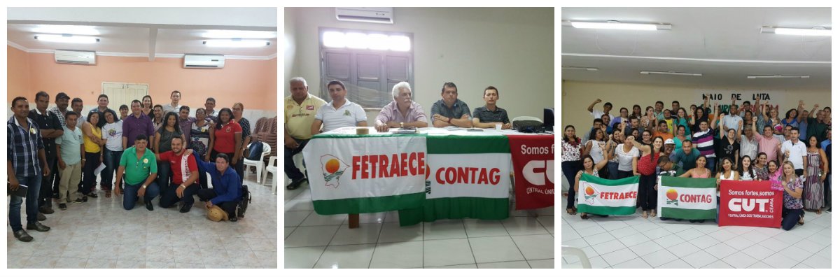 A CUT-CE e a FETRAECE estão realizando uma série de reuniões regionais com os sindicatos de trabalhadores e trabalhadoras rurais de todo o Ceará, como parte da agenda "Maio de Luta – Rurais Resistem". O objetivo das reuniões é debater e construir ações conjuntas de mobilização e luta contra o golpe e os ataques aos direitos da classe trabalhadora em especial os trabalhadores e trabalhadoras rurais (Foto: Fatima 247) A CUT-CE e a FETRAECE estão realizando uma série de reuniões regionais com os sindicatos de trabalhadores e trabalhadoras rurais de todo o Ceará, como parte da agenda "Maio de Luta – Rurais Resistem". O objetivo das reuniões é debater e construir ações conjuntas de mobilização e luta contra o golpe e os ataques aos direitos da classe trabalhadora em especial os trabalhadores e trabalhadoras rurais