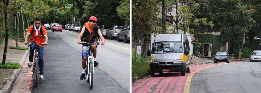 Faixa para bicicletas foi removida em 22 de março, sob alegação de manutenção. Ciclistas ficaram sem segurança no local (Foto: Leonardo Attuch) Faixa para bicicletas foi removida em 22 de março, sob alegação de manutenção. Ciclistas ficaram sem segurança no local
