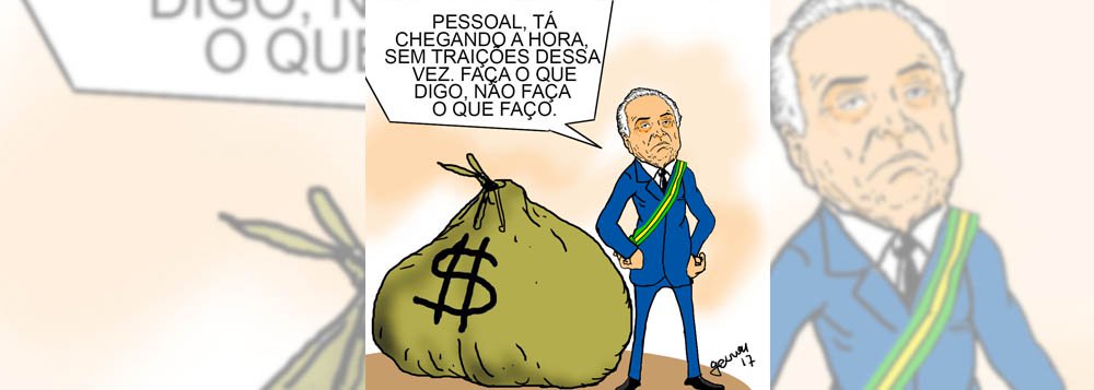 Às vésperas da votação da segunda denúncia contra Michel Temer na Câmara dos Deputados, o cartunista Geuvar retrata a irônica condição do peemedebista; após trair a presidenta Dilma Rousseff e aplicar um golpe, ele espera não ser traído pelos parlamentares (Foto: Charles Nisz) Às vésperas da votação da segunda denúncia contra Michel Temer na Câmara dos Deputados, o cartunista Geuvar retrata a irônica condição do peemedebista; após trair a presidenta Dilma Rousseff e aplicar um golpe, ele espera não ser traído pelos parlamentares