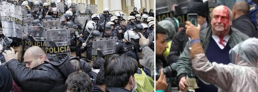 Câmara Municipal de Curitiba é ocupada em protesto contra o ajuste fiscal proposto pela Prefeitura; policiais usaram cassetetes para conter os manifestantes e quatro pessoas ficaram feridas; desde o dia 13, a Câmara tenta votar propostas do ajuste fiscal e servidores contrários às medidas estão em greve desde 12 de junho (Foto: Charles Nisz) Câmara Municipal de Curitiba é ocupada em protesto contra o ajuste fiscal proposto pela Prefeitura; policiais usaram cassetetes para conter os manifestantes e quatro pessoas ficaram feridas; desde o dia 13, a Câmara tenta votar propostas do ajuste fiscal e servidores contrários às medidas estão em greve desde 12 de junho