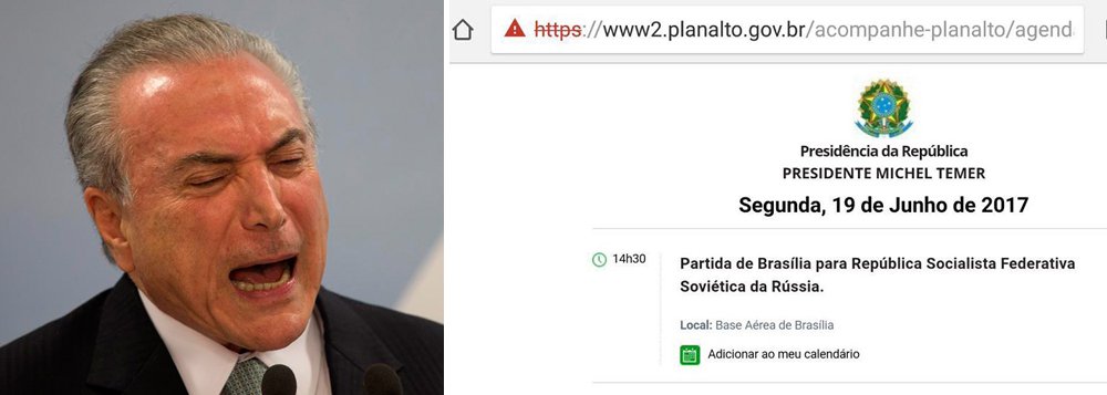 Site do Palácio do Planalto divulga a agenda de Michel Temer com a viagem do peemedebista nesta segunda-feira 19 para a "República Soviética da Rússia", nome do país entre 1917 e 1991; atualmente, o nome oficial é Federação Russa (Foto: Charles Nisz) Site do Palácio do Planalto divulga a agenda de Michel Temer com a viagem do peemedebista nesta segunda-feira 19 para a "República Soviética da Rússia", nome do país entre 1917 e 1991; atualmente, o nome oficial é Federação Russa