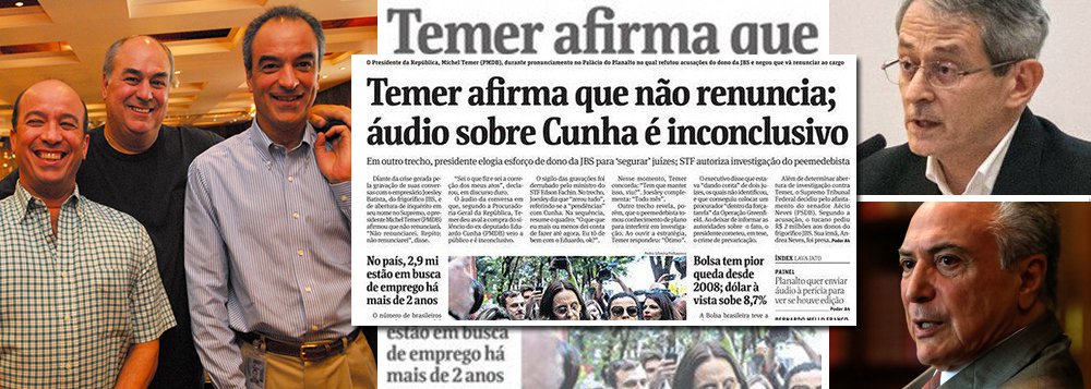 O empresário Otávio Frias Filho, dono da Folha, tentou salvar Michel Temer, comprando uma perícia para questionar os áudios que devem derrubar o atual governo, e acabou desmoralizado; reportagem que acaba de ser publicada pelo jornal O Globo, dos irmãos Marinho, revela que o perito Ricardo Caires dos Santos fez um trabalho precário, com equipamentos amadores, e não tem vínculos com o Tribunal de Justiça de São Paulo, ao contrário do que diz a Folha; Caires é também figura frequente em programas sensacionalistas e de celebridades e recuou quando foi questionado pelo Globo; "Esse trabalho tem como intuito que outro profissional faça a perícia", afirmou; coluna deste domingo da ombudsman da Folha revela que leitores do jornal ficaram indignados com a tentativa de Otávio Frias de salvar Temer (Foto: Leonardo Attuch) O empresário Otávio Frias Filho, dono da Folha, tentou salvar Michel Temer, comprando uma perícia para questionar os áudios que devem derrubar o atual governo, e acabou desmoralizado; reportagem que acaba de ser publicada pelo jornal O Globo, dos irmãos Marinho, revela que o perito Ricardo Caires dos Santos fez um trabalho precário, com equipamentos amadores, e não tem vínculos com o Tribunal de Justiça de São Paulo, ao contrário do que diz a Folha; Caires é também figura frequente em programas sensacionalistas e de celebridades e recuou quando foi questionado pelo Globo; "Esse trabalho tem como intuito que outro profissional faça a perícia", afirmou; coluna deste domingo da ombudsman da Folha revela que leitores do jornal ficaram indignados com a tentativa de Otávio Frias de salvar Temer