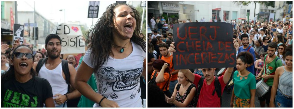 Comunidade acadêmica da Universidade do Estado do Rio de Janeiro (Uerj) promoveu novo ato em defesa da instituição, que vive a pior crise financeira de sua história; professores, funcionários e estudantes fizeram vários protestos desde janeiro para denunciar o abandono da universidade; salários e bolsas estão atrasados há mais de dois meses, bem como o 13º salário de 2016, e faltam recursos para a manutenção do campus e das 13 unidades espalhadas pelo estado (Foto: Leonardo Lucena) Comunidade acadêmica da Universidade do Estado do Rio de Janeiro (Uerj) promoveu novo ato em defesa da instituição, que vive a pior crise financeira de sua história; professores, funcionários e estudantes fizeram vários protestos desde janeiro para denunciar o abandono da universidade; salários e bolsas estão atrasados há mais de dois meses, bem como o 13º salário de 2016, e faltam recursos para a manutenção do campus e das 13 unidades espalhadas pelo estado