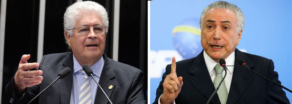 Grupo de 36 senadores protocolou um projeto de referendo para revogar os leilões de usinas hidrelétricas e de blocos para exploração de petróleo promovidos nesta quarta-feira (27) por Michel Temer (PMDB);anúncio do projeto de referendo foi feito pelo senador Roberto Requião (PMDB-PR), presidente da Frente Ampla de Defesa da Soberania Nacional; "Com 36 senadores protocolamos projeto de referendo revogatório para medidas antinacionais no setor elétrico, do petróleo e da Amazônia", anunciou (Foto: Paulo Emílio) Grupo de 36 senadores protocolou um projeto de referendo para revogar os leilões de usinas hidrelétricas e de blocos para exploração de petróleo promovidos nesta quarta-feira (27) por Michel Temer (PMDB);anúncio do projeto de referendo foi feito pelo senador Roberto Requião (PMDB-PR), presidente da Frente Ampla de Defesa da Soberania Nacional; "Com 36 senadores protocolamos projeto de referendo revogatório para medidas antinacionais no setor elétrico, do petróleo e da Amazônia", anunciou