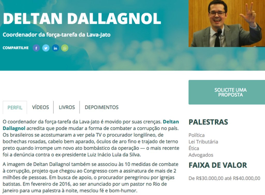 A Motiveação, empresa que vendia palestras de Deltan Dallagnol, coordenador da Lava Jato, apagou o texto sobre o procurador; O release excretado continha o preço das conferências do “procurador longilíneo, de bochechas rosadas, cabelo bem aparado e óculos de aro fino”: de R$ 30 mil a R$ 40 mil (Foto: José Barbacena) A Motiveação, empresa que vendia palestras de Deltan Dallagnol, coordenador da Lava Jato, apagou o texto sobre o procurador; O release excretado continha o preço das conferências do “procurador longilíneo, de bochechas rosadas, cabelo bem aparado e óculos de aro fino”: de R$ 30 mil a R$ 40 mil
